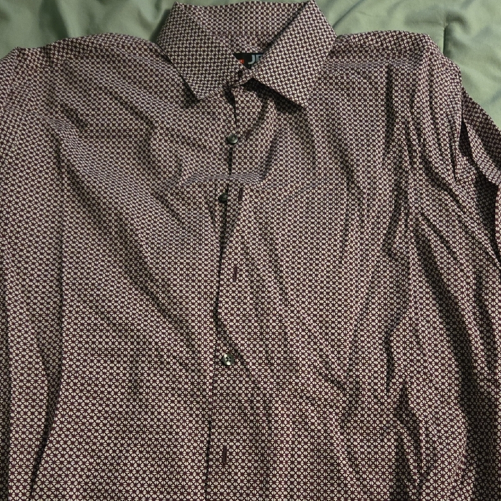jf j.ferrar Burgundy Geometric Button Down Shirt